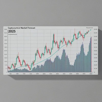 Detailed graph showing cryptocurrency market forecast for 2025, with upward trends and projected growth